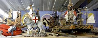 Two models of ships HMS Victory other items to include four small galleons, Bulldog horseguard, two