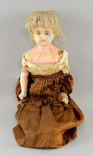 Early Victorian wax-faced doll, 50cm high