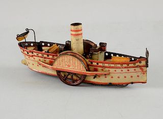 ORO (Orobr) Germany tinplate circa 1900 clockwork steam boat with original lithos and spirit based p
