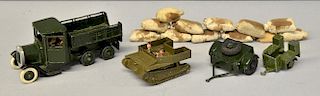 Britains, military truck with trailer, driver and passenger, terrain vehicle with driver and passeng