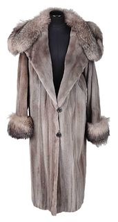 Sheared Mink Fur Full Length Coat With Fox Accents