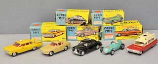 Five Corgi Toys model vehicles, comprising 1525 BRM Formula 1 Grand Prix Racing Car, 209 Riley Pathf