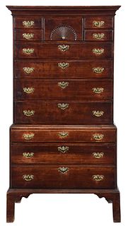 American Chippendale Fan Carved Chest on Chest