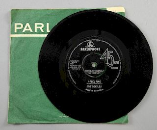 The Beatles, I Feel Fine 45 rpm single on Parlophone, 1964, mislabelled with same printing on both s