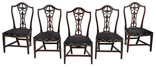 Rare Set Five Rhode Island Federal Mahogany Side Chairs