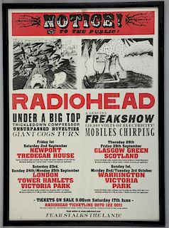 Radiohead concert poster, framed, 35 x 25 inches