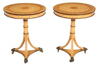 Fine Pair Regency Style Paint Decorated Pedestal Tables