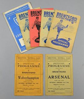 Football Programmes: Brentford 1945/46 versus Wolverhampton, Arsenal, 1946/47 versus Cardiff City, S