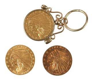 Three Gold Indian Quarter Eagle Coins 