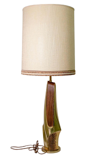 Laurel Lamp MCM Brutalist Brass/Wood Table Lamp