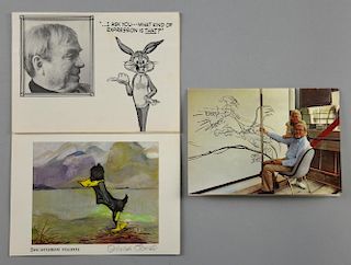Chuck Jones, American Animator, three Greetings Cards, two hand signed & one with a handwritten note