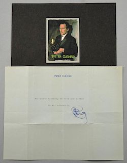 Peter Cushing signed letter on headed paper with typed 'May Gods blessing be with you always. In all