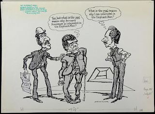 William Bill Hewison, original cartoon, the elephant man, Lyttleton Theatre, Arthur Blake, David Sch