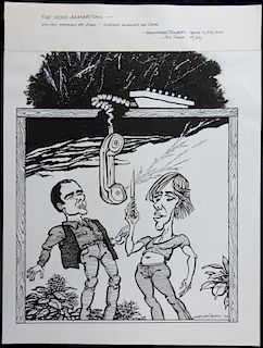 William Bill Hewison, original cartoon, The good Samaritan, Julian Wadham, Claudie Blakley. Times 14