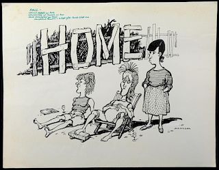 William Bill Hewison, original cartoon, Fall, Hampstead Theatre, Punch 19 Sept 1984, Cecily Hobbs, S