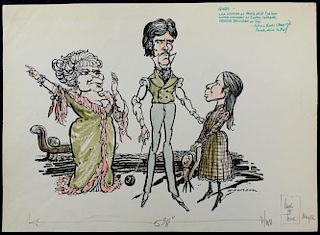 William Bill Hewison, original cartoon, Gigi, Fortune Theatre  Punch 12 May 1976, Lila Kedrova, Simo
