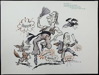 William Bill Hewison, original cartoon, Volpone Lyric Hammersmith, Punch 13 Feb 1991, John Woodvine,