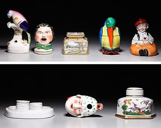 Group of Nine Assorted Vintage Porcelain Inkwells