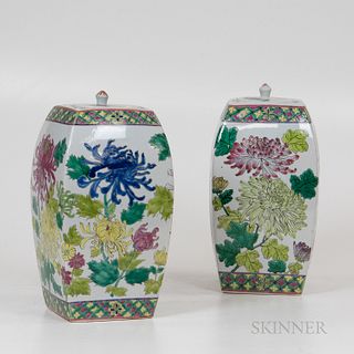 Pair of Famille Rose Covered Jars