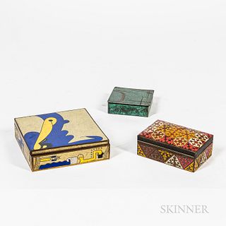 Three European Enamel and Patinated Copper Boxes