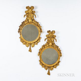Pair of Small Neoclassical-style Giltwood Mirrors