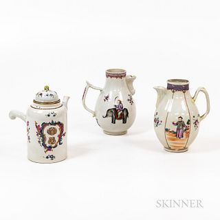 Two Chinese Export Porcelain Teapots and a Chocolate Pot