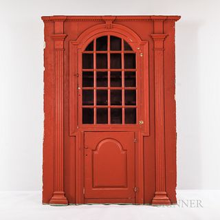 Large Red-painted Carved Corner Cupboard
