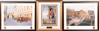Three Watercolor British Military Pictures and Two Prints