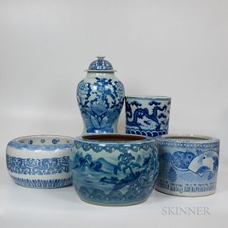 Five Blue and White Vessels