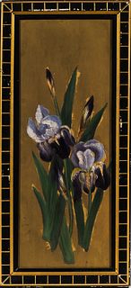 Framed Oil on Board Painting of Irises