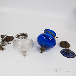 Cobalt Blue Glass Bell Jar Lantern and Clear Glass Hall Lantern