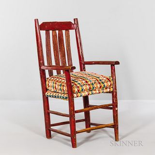 Red-painted Adirondack-style Arm Chair