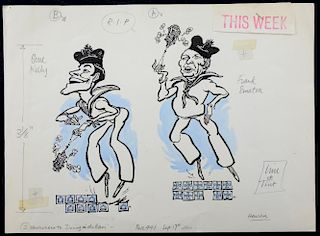 William Bill Hewison, original cartoon, Gene Kelly and Frank Sinatra, 10 x 10. Provenance; Bill Hewi
