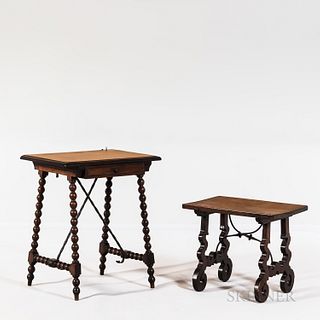 Two Iberian Walnut and Iron Side Tables