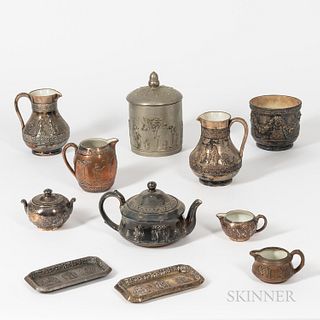 Eleven Wedgwood Silver- and Copper-plated Stoneware Items
