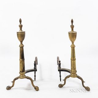 Pair of Brass Urn-topped Andirons