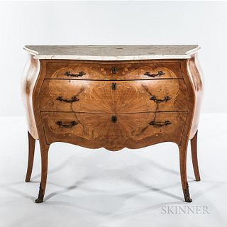 French Fruitwood Inlaid Marble-top Commode