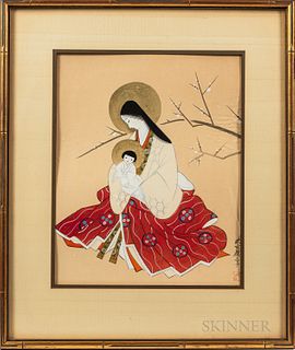 Japanese Woodblock Print of Madonna and Child