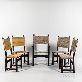 Five Gothic Revival Oak Chairs