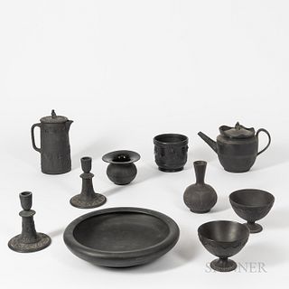 Ten Wedgwood and Related Black Basalt Items
