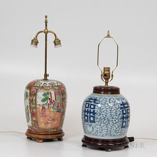 Two Chinese Ginger Jars Mounted as Lamps