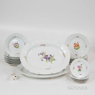Twenty-two Pieces of Hand-painted Meissen Porcelain