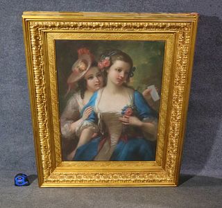 19TH C PASTEL PAINTING OF 2 YOUNG WOMEN
