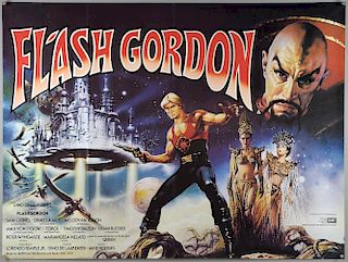 Flash Gordon (1980), British Quad film poster, starring Sam Jones, Columbia EMI Warner, tri-folded,