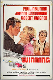 Winning (1969) One Sheet film poster, starring Paul Newman & Joanne Woodward, Universal, folded, 27