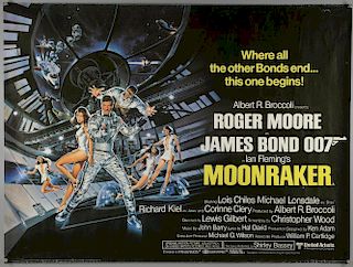 James Bond Moonraker (1979) British Quad film poster, starring Roger Moore, United Artists, rolled,