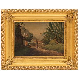 TOWNLEY BENSON (CANADÁ,1848–MÉXICO, 1907) PAISAJE CON MUJER AL FONDO Óleo sobre tela Firmado y fechado  21.5 x 31.5 cm