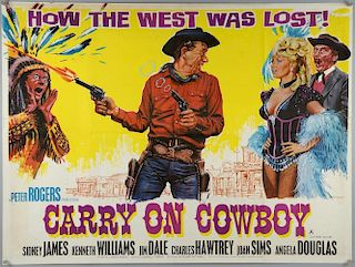 Carry On Cowboy (1966) British Quad film poster, artwork by Tom Chantrell, Anglo Amalgamated, folded