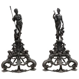 LATERALES CON HERMES, VENUS Y CUPIDO EUROPA, PRIMERA MITAD DEL SIGLO XX Fundición en bronce. 102 cm de alto
