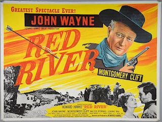 Red River (1950És 1st re-release) British Quad film poster, Western starring John Wayne in the weste